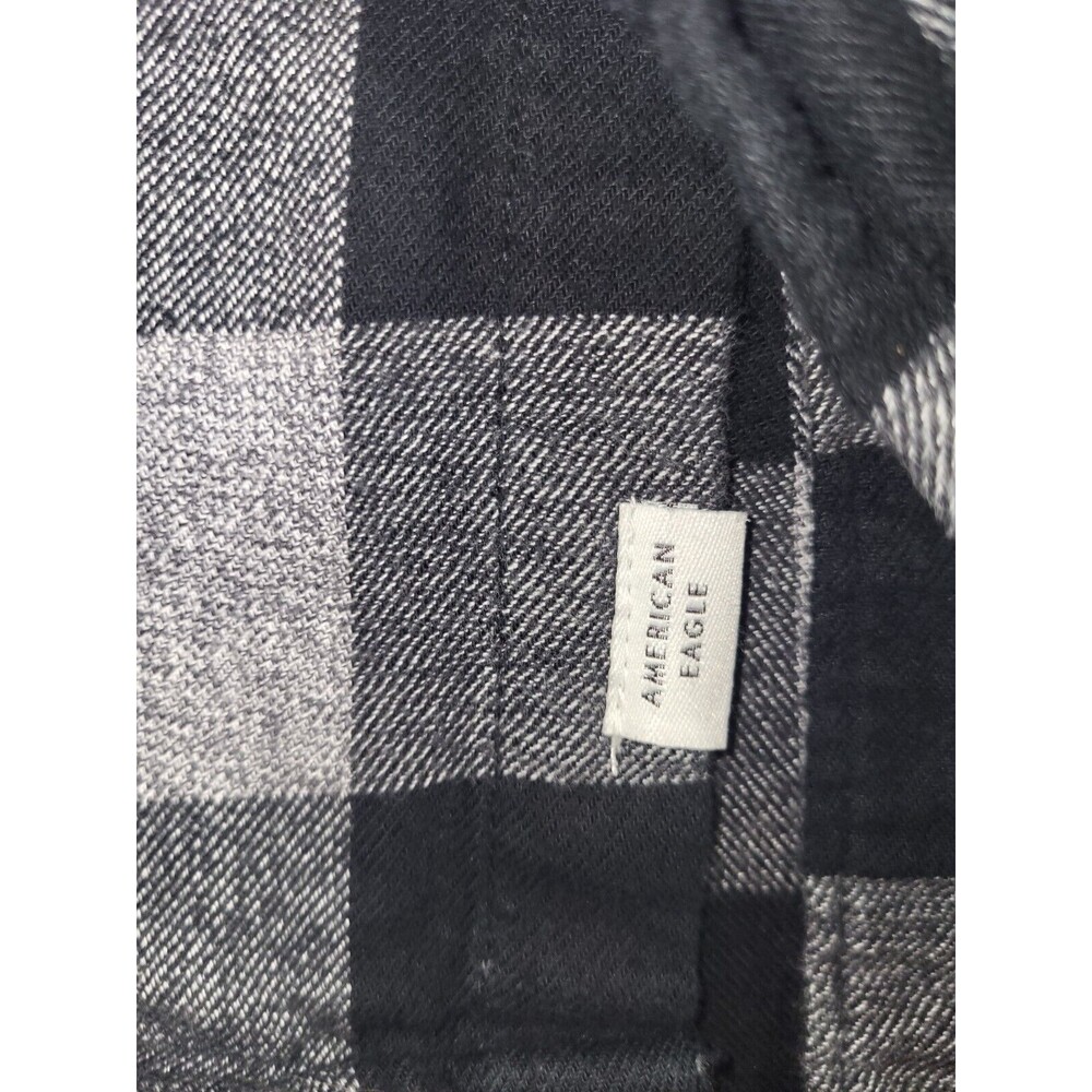 American Eagle MENS Unique Top Gun  Flannel Shirt Black And Grey - Picture 9 of 10